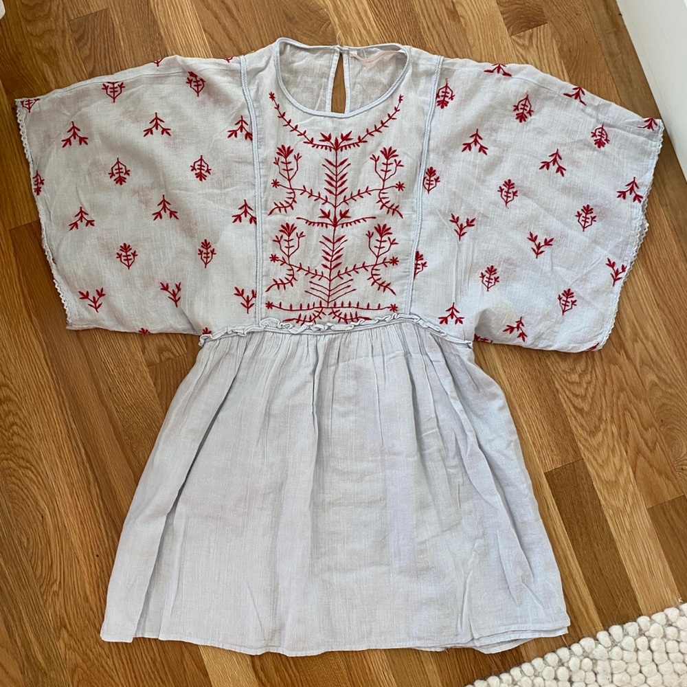 Zara Gray and Red Embroidered Mini Dress
